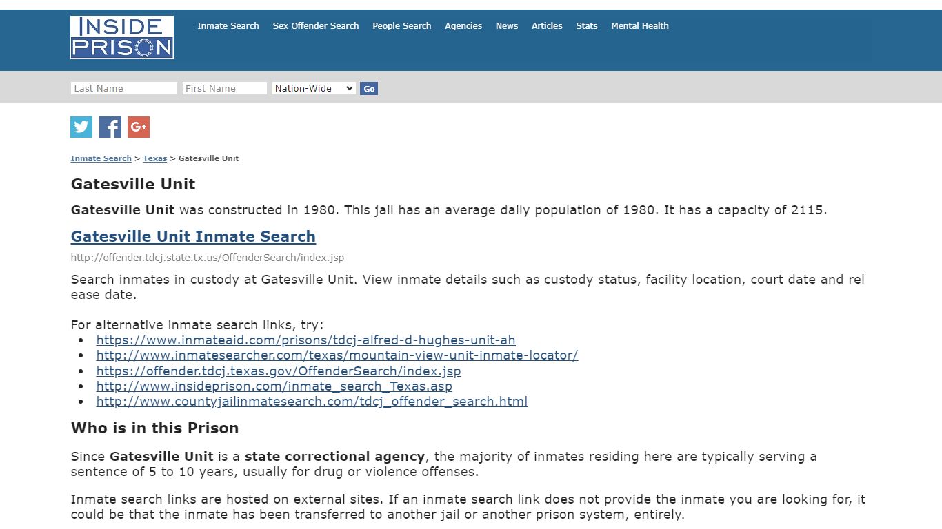 Gatesville Unit - Texas - Inmate Search - Inside Prison