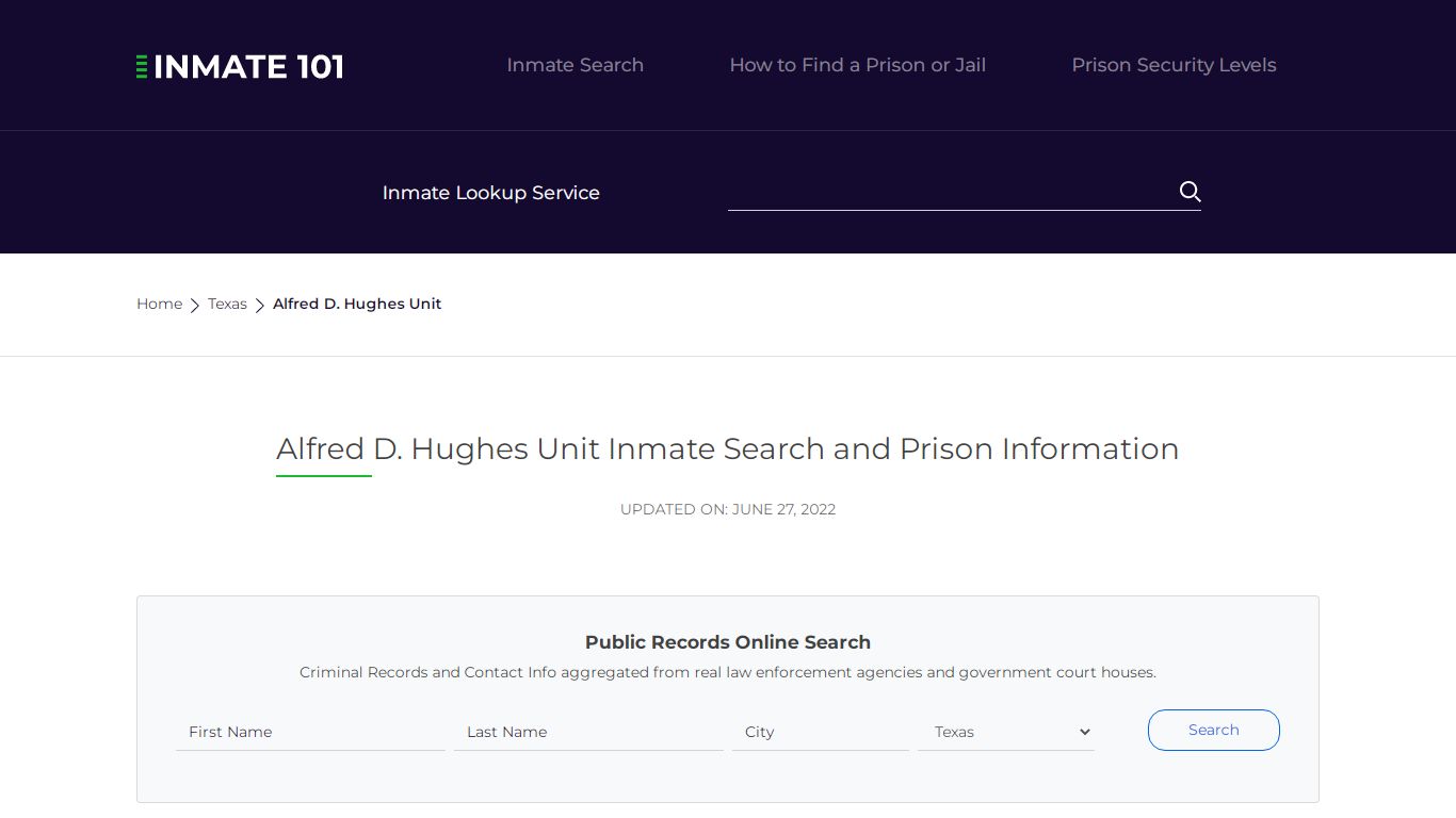 Alfred D. Hughes Unit Inmate Search and Prison Information